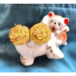 Vintage Glass Seed Beads Two Toned Golden Handmade Love Knot Clip-On Earrings